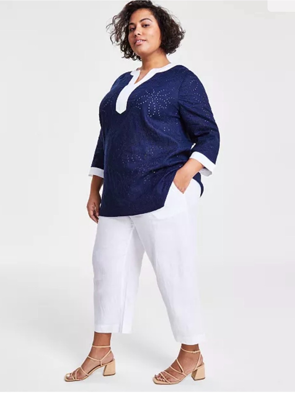 Charter Club Luxury Linen Cropped Wide Leg Pants Pockets Elastic Back Waist 2X - Picture 1 of 9